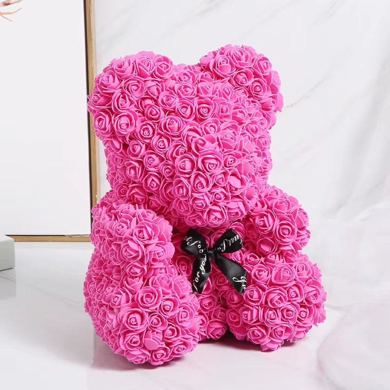 Luxury Rose Bear Teddy 25cm  – An Everlasting Symbol of Love, Handmade Artificial Foam Rose Gift for Valentine’s Day & Special Moments