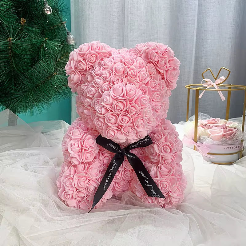 Luxury Rose Bear Teddy 25cm  – An Everlasting Symbol of Love, Handmade Artificial Foam Rose Gift for Valentine’s Day & Special Moments