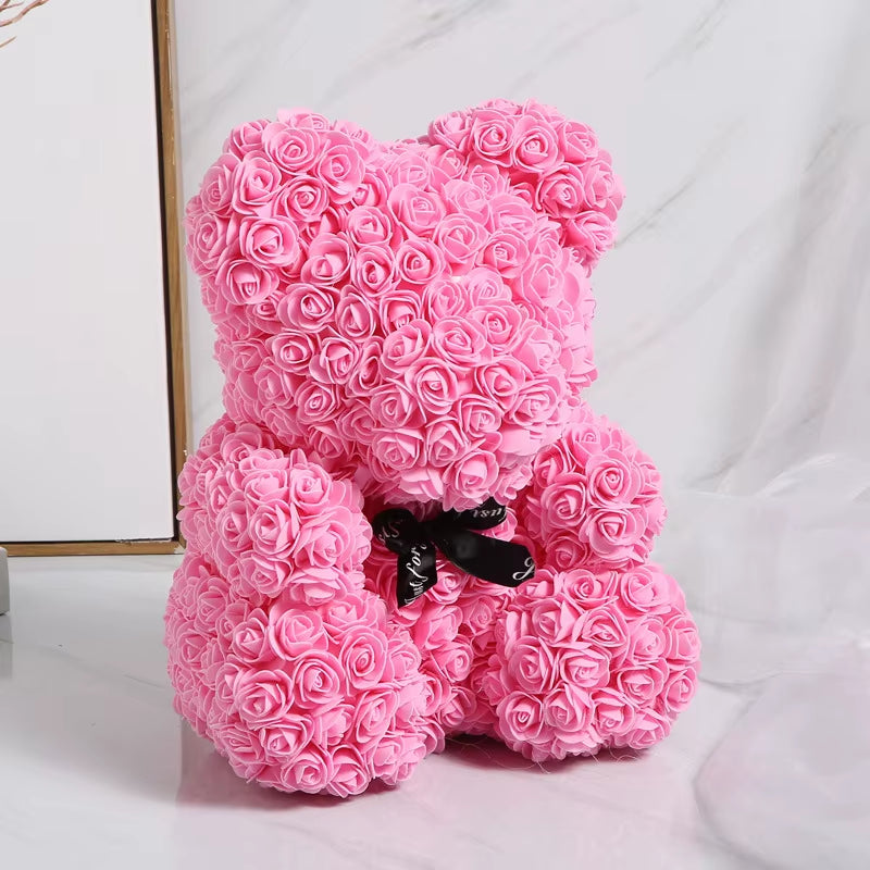 Luxury Rose Bear Teddy 25cm  – An Everlasting Symbol of Love, Handmade Artificial Foam Rose Gift for Valentine’s Day & Special Moments