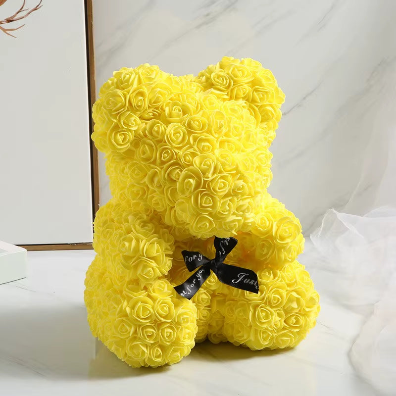 Luxury Rose Bear Teddy 25cm  – An Everlasting Symbol of Love, Handmade Artificial Foam Rose Gift for Valentine’s Day & Special Moments