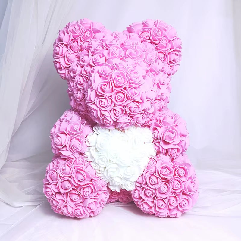 Luxury Rose Bear Teddy 25cm  – An Everlasting Symbol of Love, Handmade Artificial Foam Rose Gift for Valentine’s Day & Special Moments
