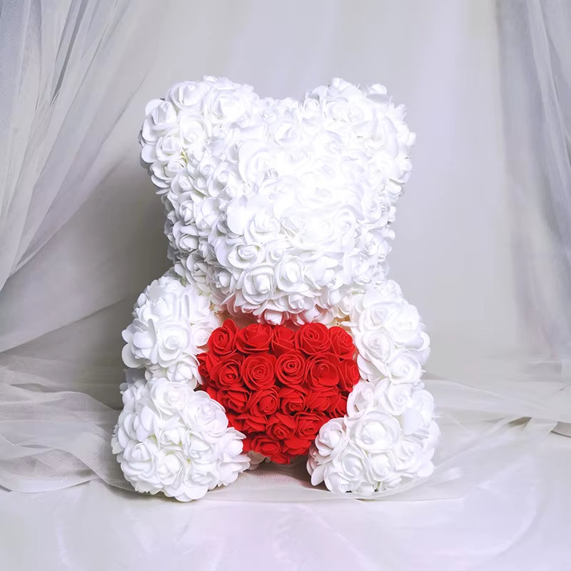 Luxury Rose Bear Teddy 25cm  – An Everlasting Symbol of Love, Handmade Artificial Foam Rose Gift for Valentine’s Day & Special Moments