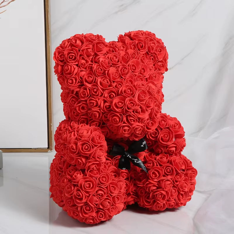Luxury Rose Bear Teddy 25cm  – An Everlasting Symbol of Love, Handmade Artificial Foam Rose Gift for Valentine’s Day & Special Moments