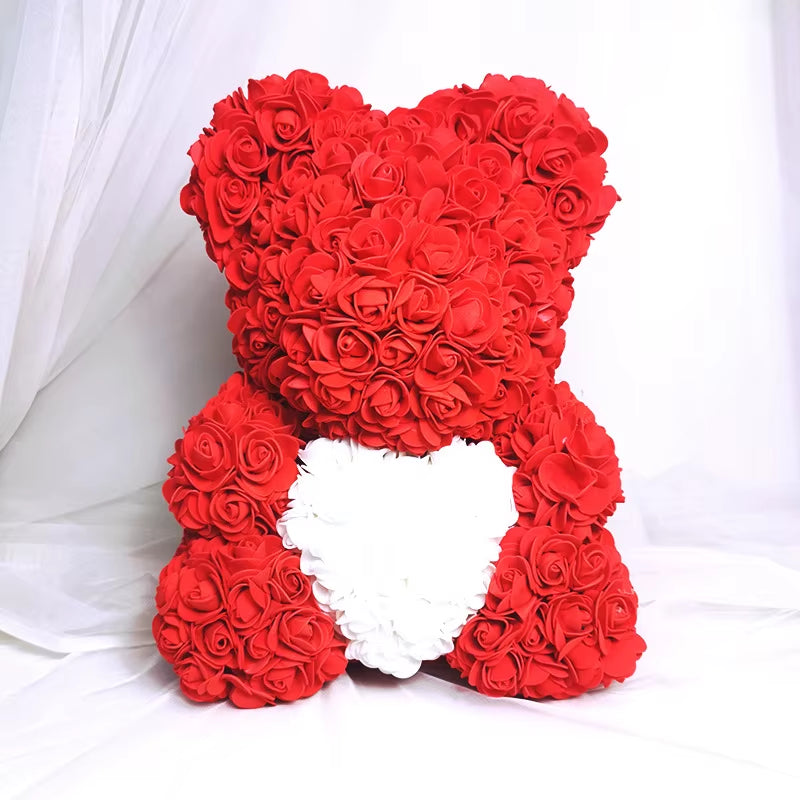 Luxury Rose Bear Teddy 25cm  – An Everlasting Symbol of Love, Handmade Artificial Foam Rose Gift for Valentine’s Day & Special Moments