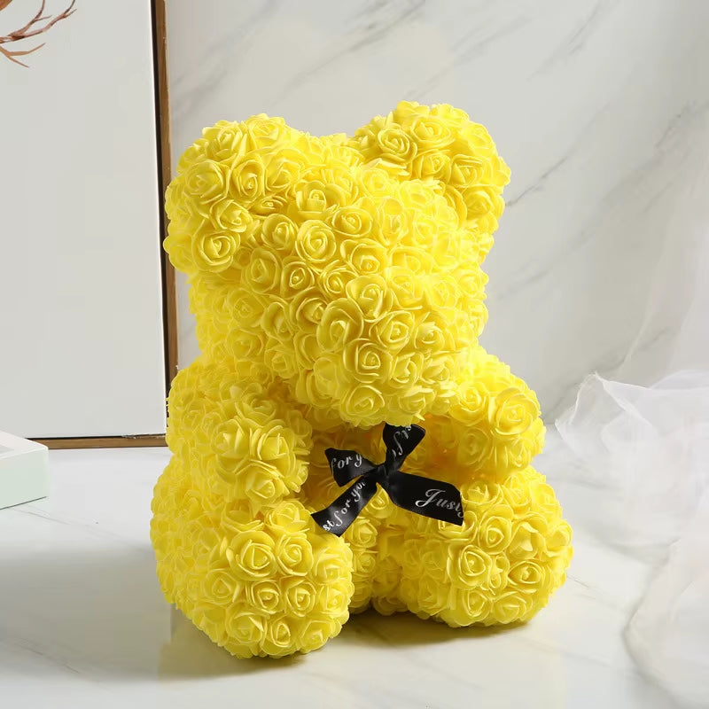 Luxury Rose Bear Teddy 25cm  – An Everlasting Symbol of Love, Handmade Artificial Foam Rose Gift for Valentine’s Day & Special Moments