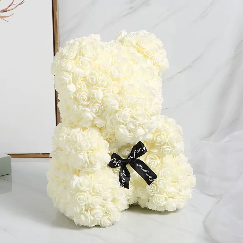 Luxury Rose Bear Teddy 25cm  – An Everlasting Symbol of Love, Handmade Artificial Foam Rose Gift for Valentine’s Day & Special Moments