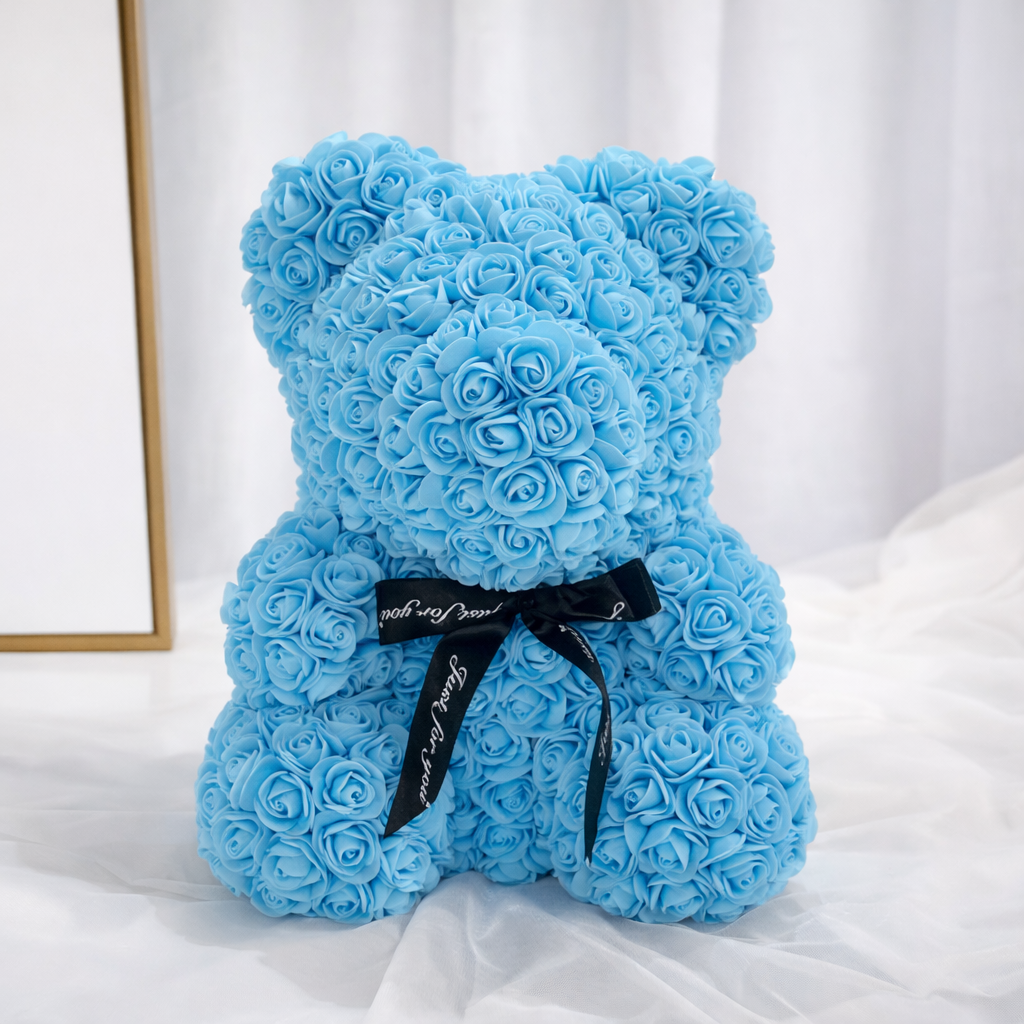 Luxury Rose Bear Teddy 25cm  – An Everlasting Symbol of Love, Handmade Artificial Foam Rose Gift for Valentine’s Day & Special Moments