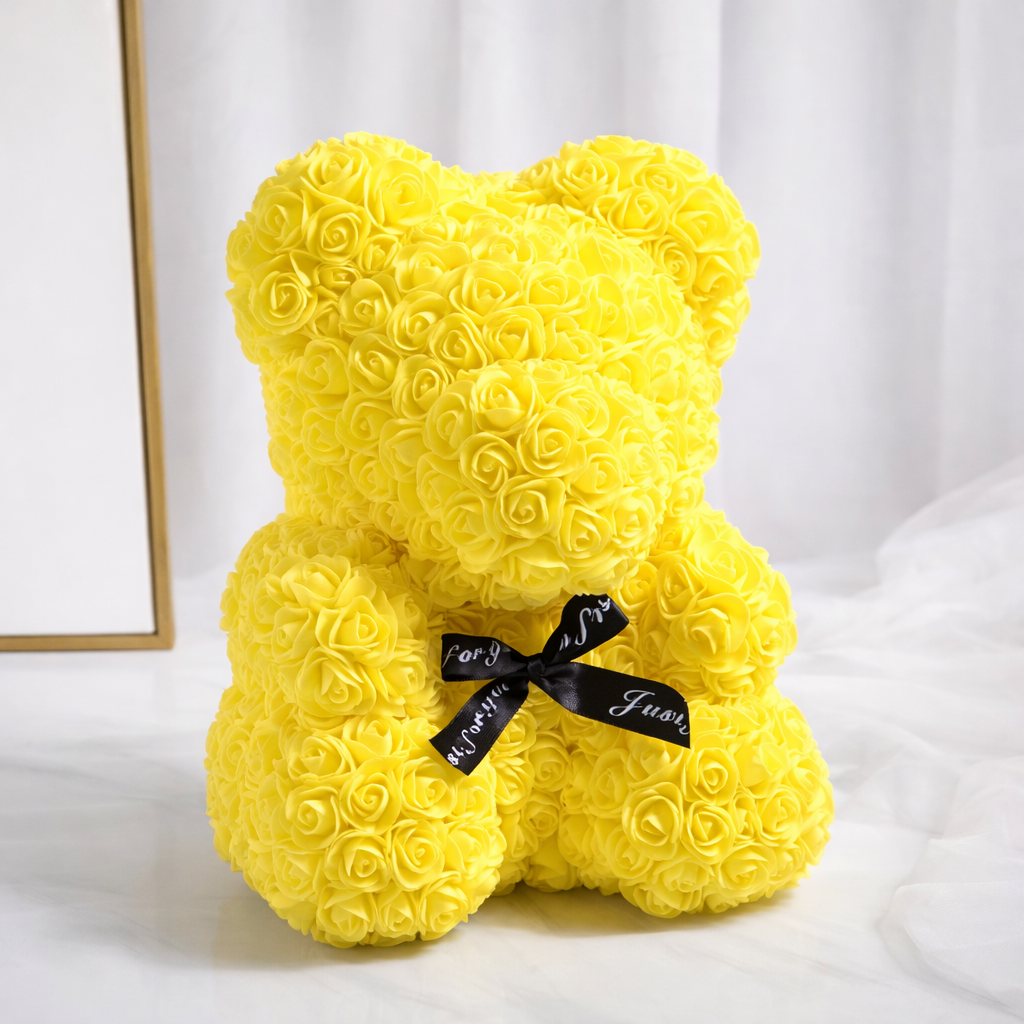 Luxury Rose Bear Teddy 25cm  – An Everlasting Symbol of Love, Handmade Artificial Foam Rose Gift for Valentine’s Day & Special Moments