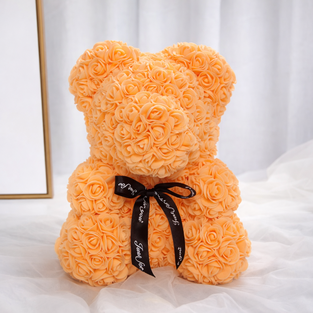 Luxury Rose Bear Teddy 25cm  – An Everlasting Symbol of Love, Handmade Artificial Foam Rose Gift for Valentine’s Day & Special Moments