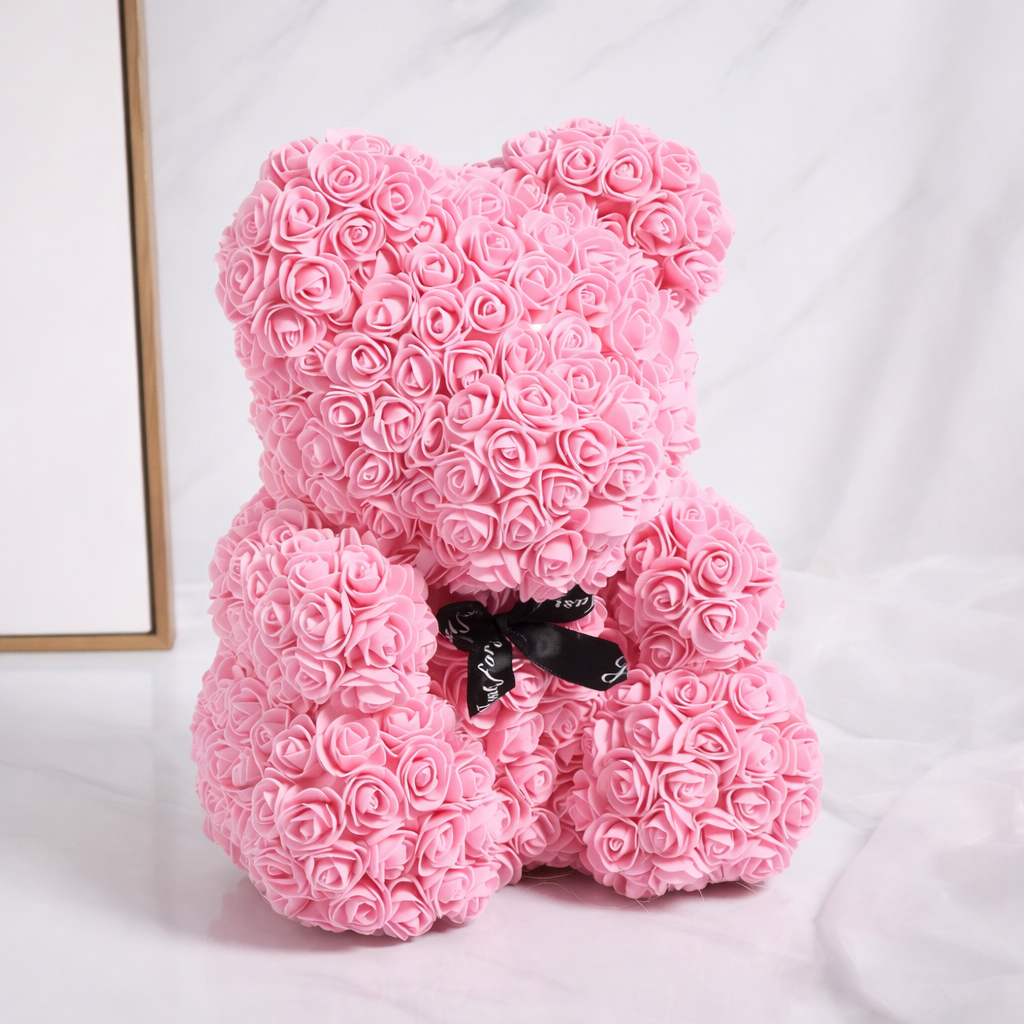Luxury Rose Bear Teddy 25cm  – An Everlasting Symbol of Love, Handmade Artificial Foam Rose Gift for Valentine’s Day & Special Moments