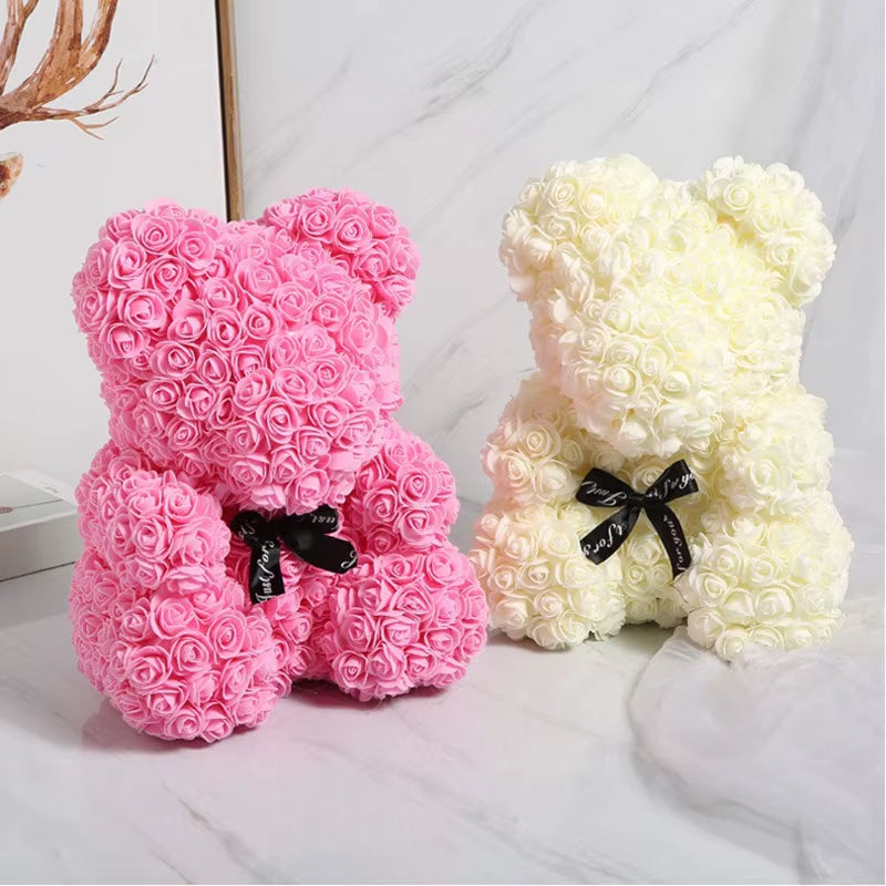 Luxury Rose Bear Teddy 25cm  – An Everlasting Symbol of Love, Handmade Artificial Foam Rose Gift for Valentine’s Day & Special Moments