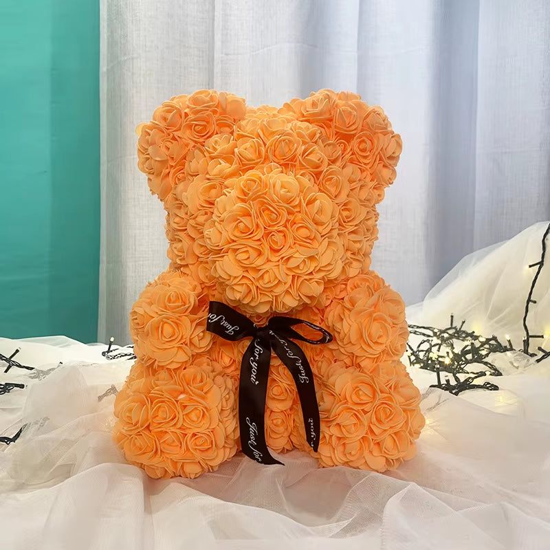 Luxury Rose Bear Teddy 25cm  – An Everlasting Symbol of Love, Handmade Artificial Foam Rose Gift for Valentine’s Day & Special Moments