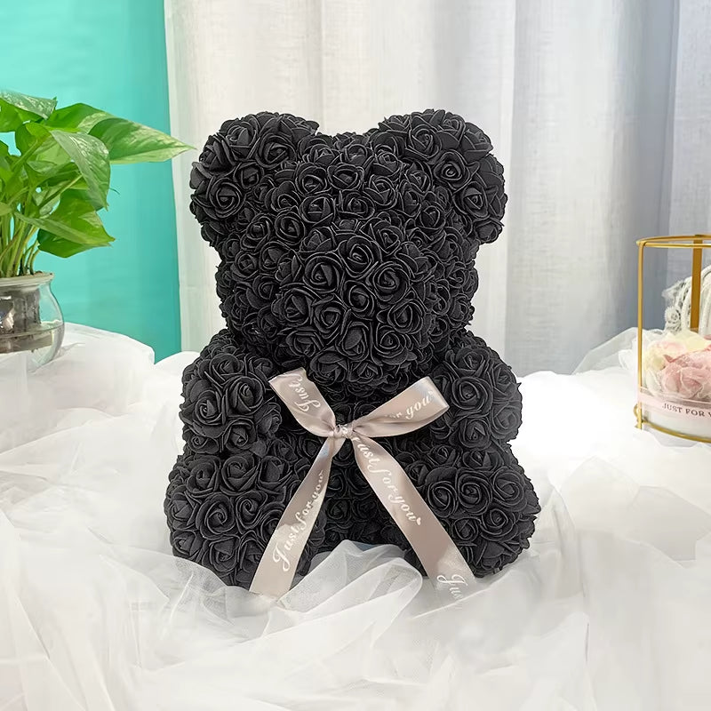 Luxury Rose Bear Teddy 25cm  – An Everlasting Symbol of Love, Handmade Artificial Foam Rose Gift for Valentine’s Day & Special Moments