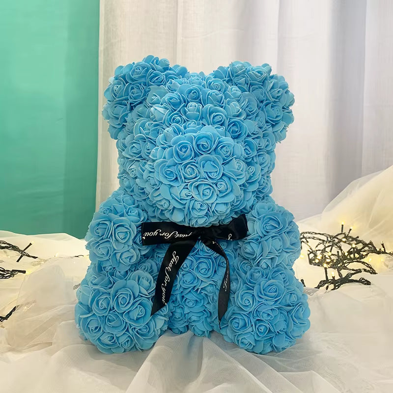 Luxury Rose Bear Teddy 25cm  – An Everlasting Symbol of Love, Handmade Artificial Foam Rose Gift for Valentine’s Day & Special Moments